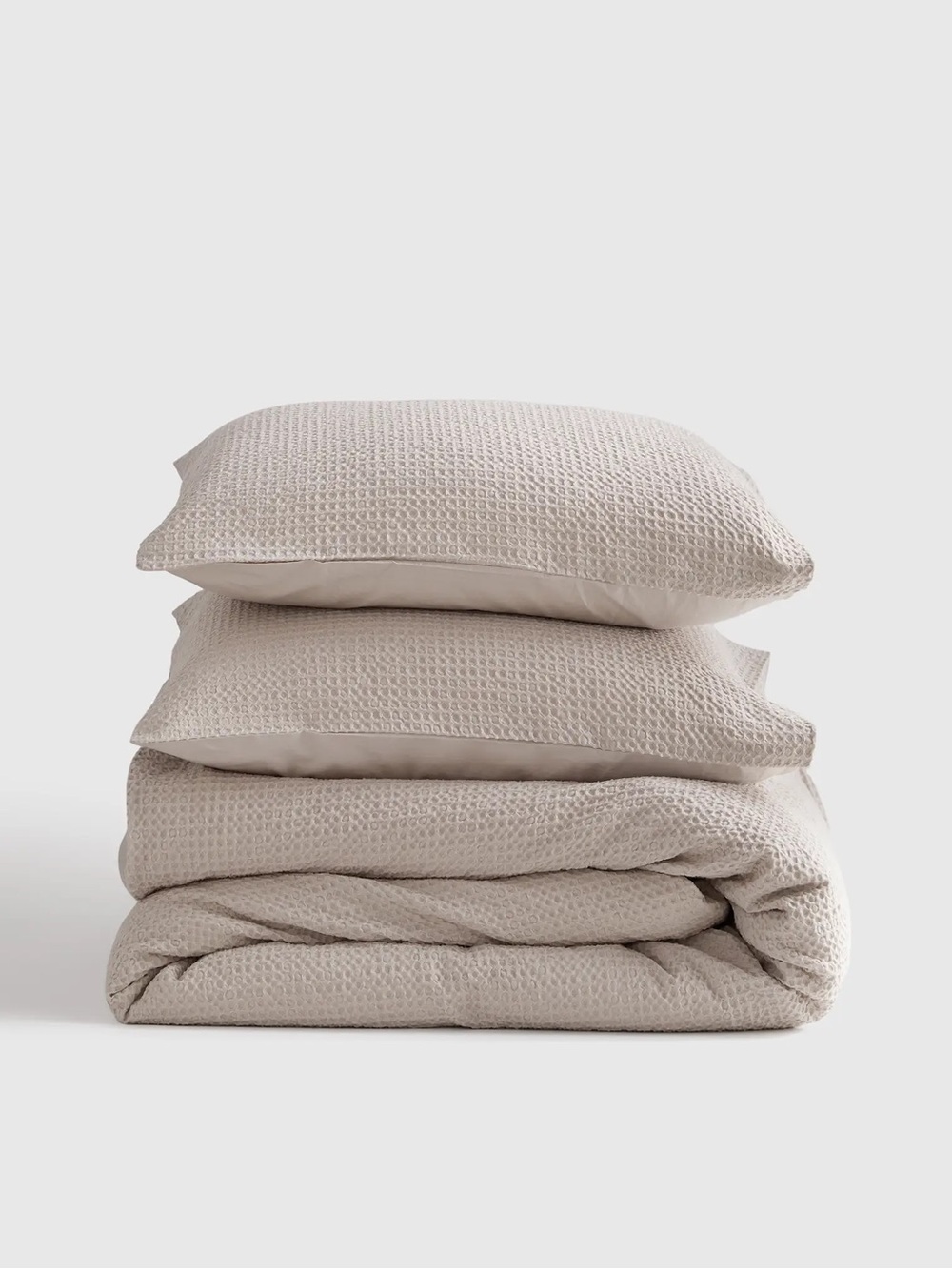 NWOT QUINCE Organic Luxe Honeycomb Duvet Cover Set King/Cal King Sand 0547